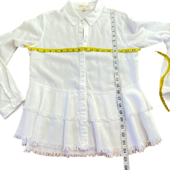 Anthropologie Cloth & Stone White Tiered Frayed Peplum Blouse Tunic Small - Picture 10 of 11